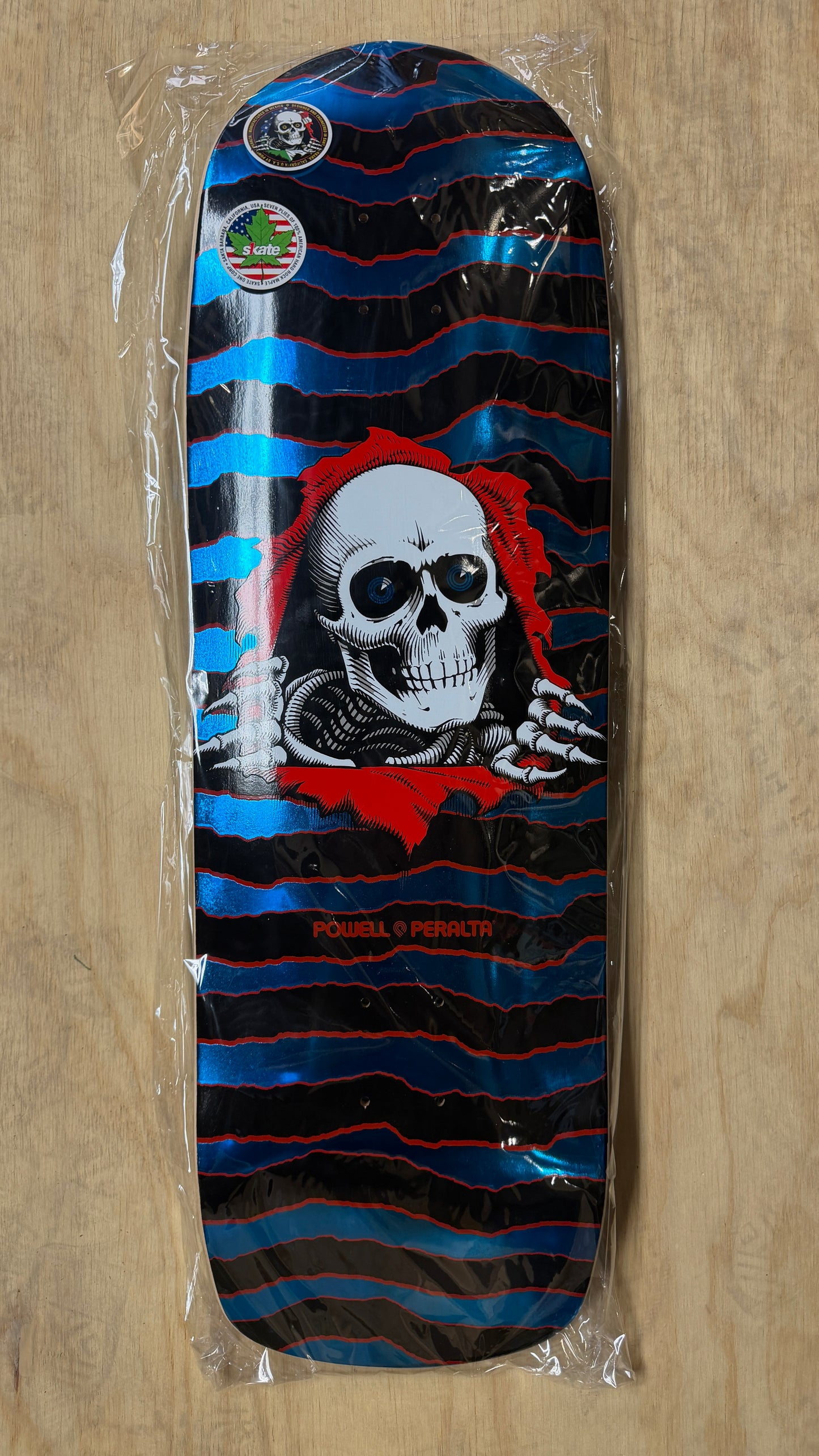PP Old School Ripper 9.89 Skateboard Deck Red/Blue Foil