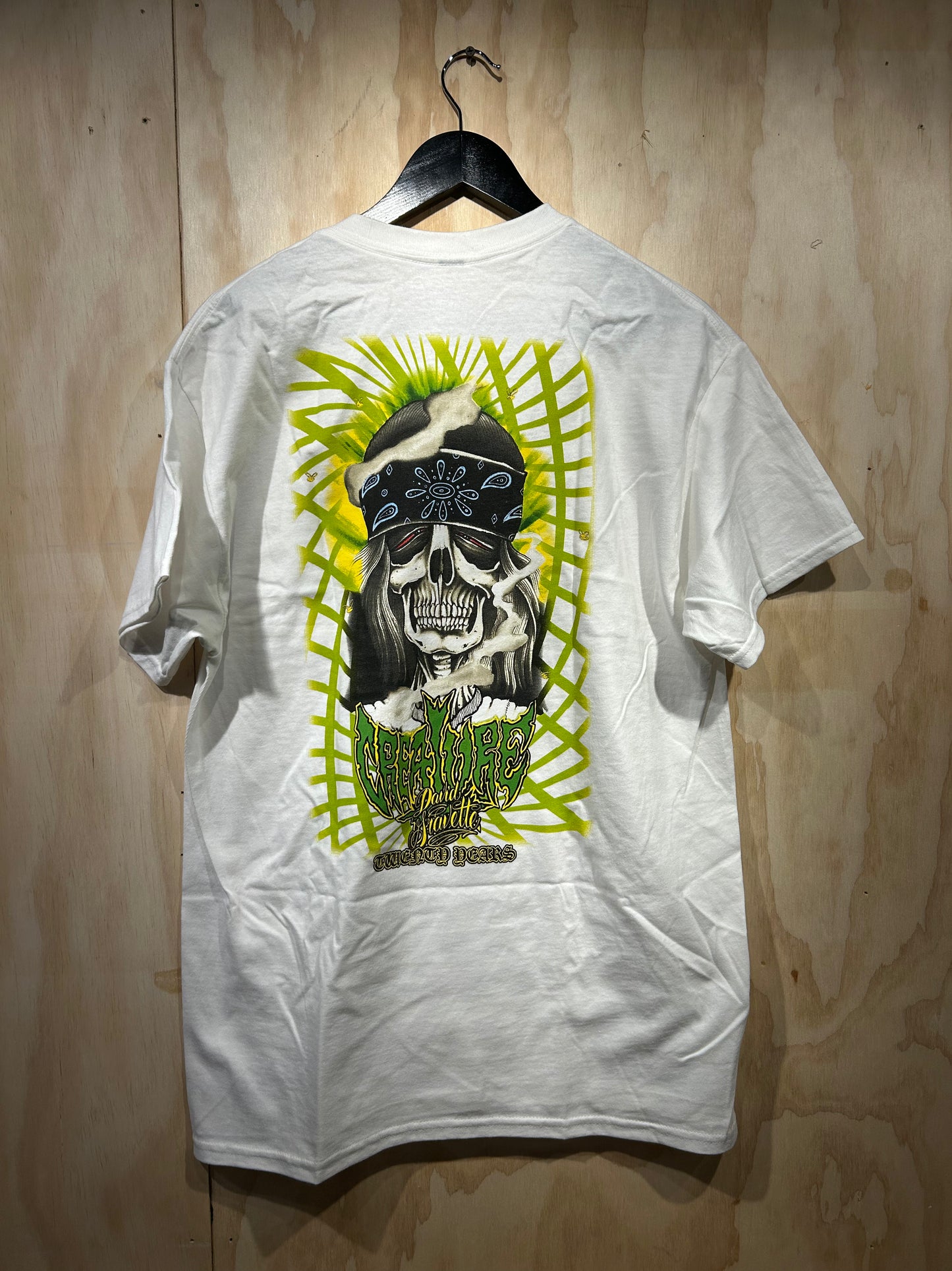 Gravette Hippie Skull 20th Pocket Heavyweight T-Shirt White Mens Creature