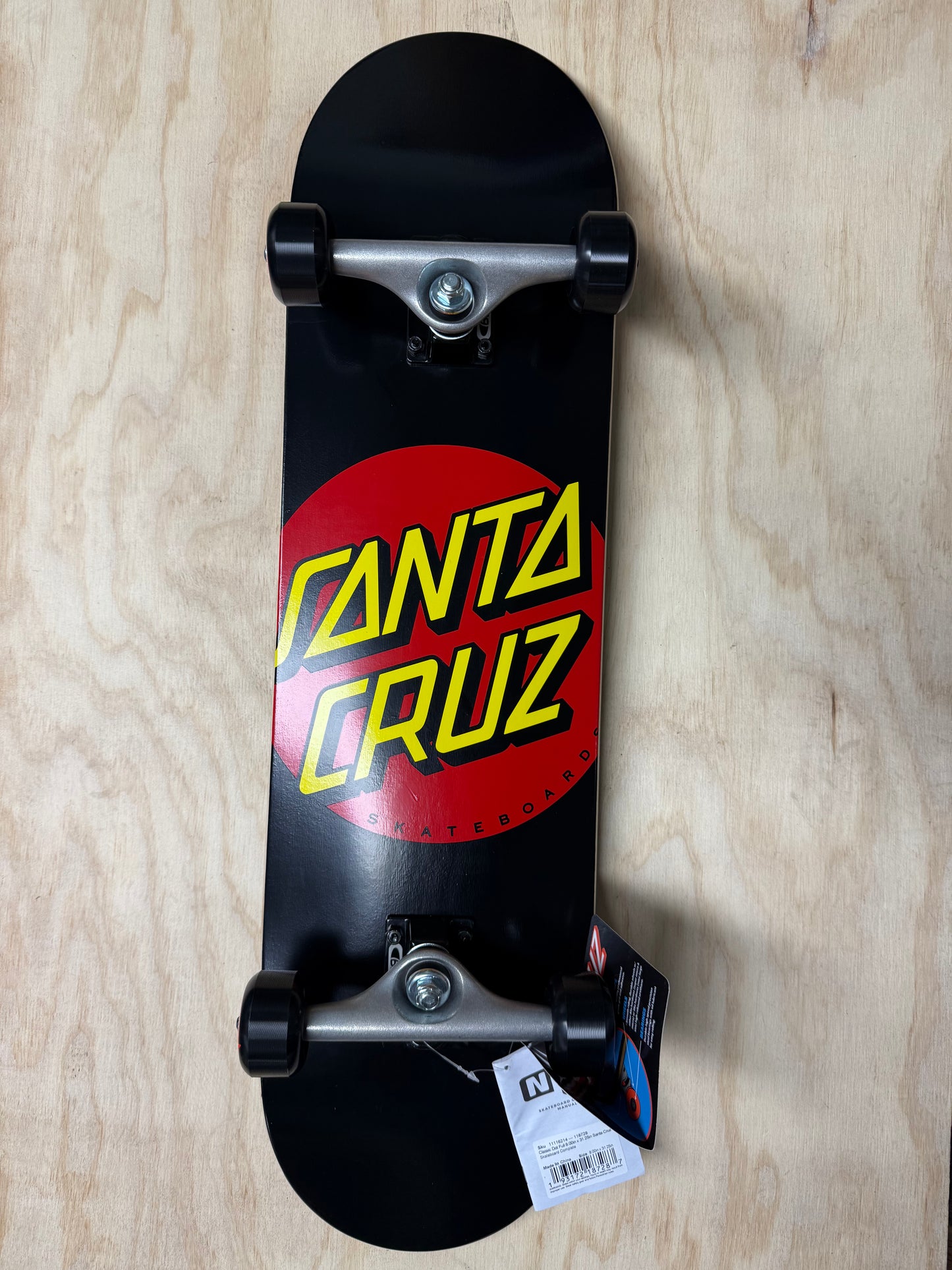 Classic Dot Full 8.00in x 31.25in Santa Cruz Skateboard Complete - Black