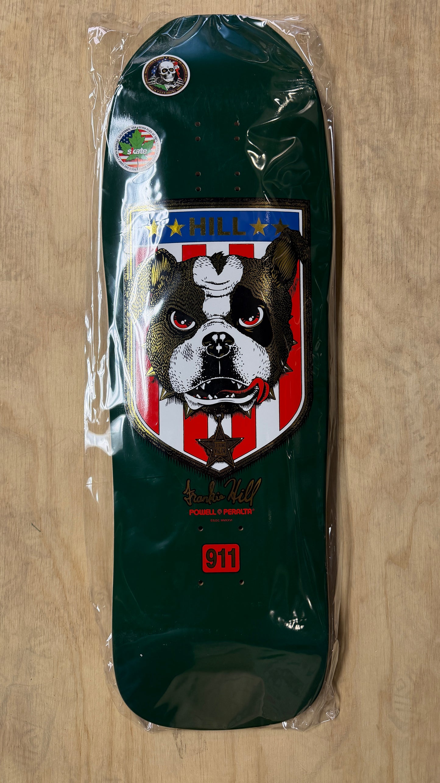 PP Frankie Hill Bull Dog 10.0 Skateboard Deck Green/Gold Foil