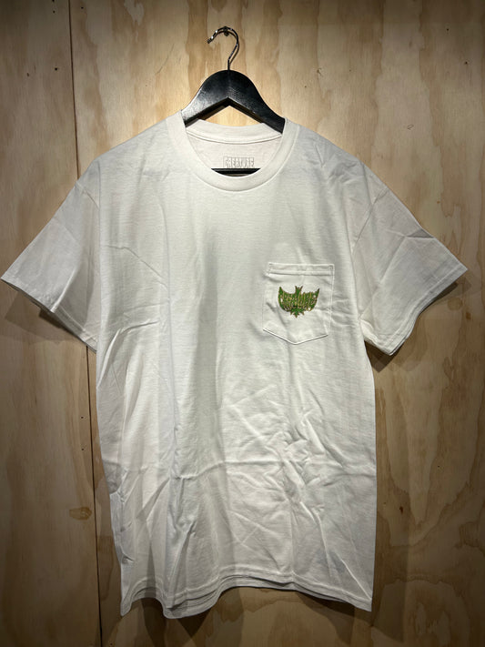 Gravette Hippie Skull 20th Pocket Heavyweight T-Shirt White Mens Creature