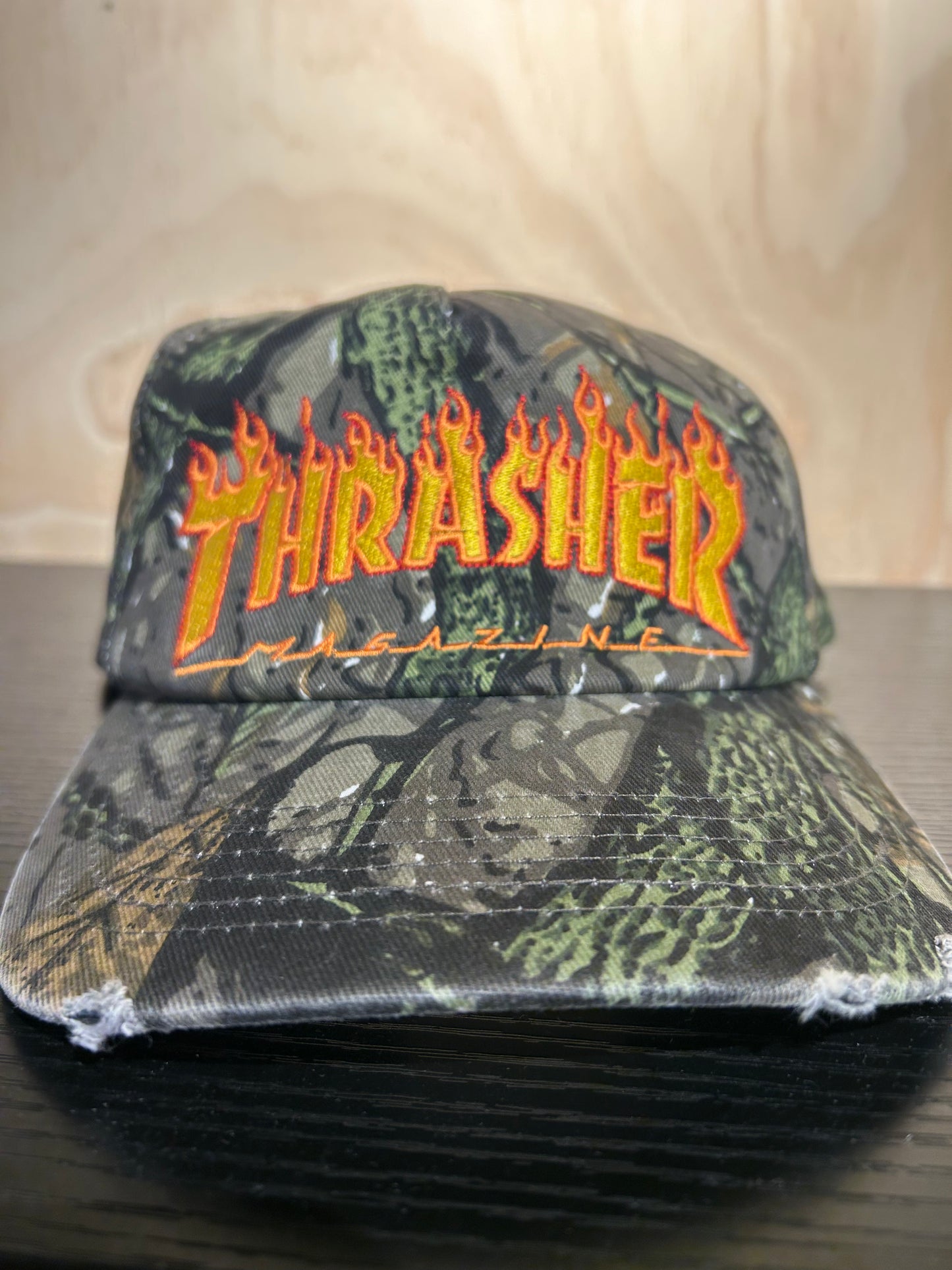 Thrasher Flame Distressed Snapback Camo