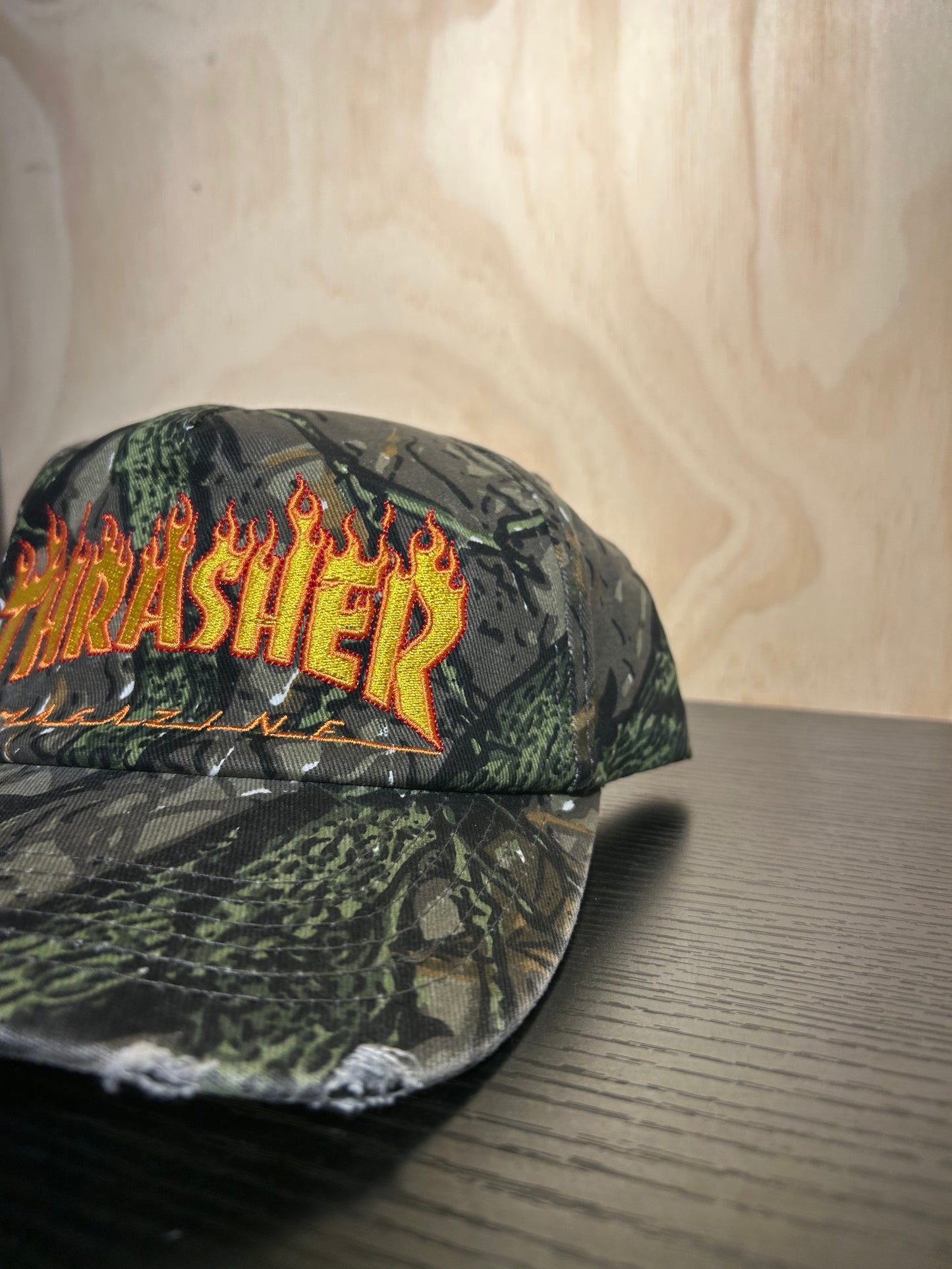 Thrasher Flame Distressed Snapback Camo