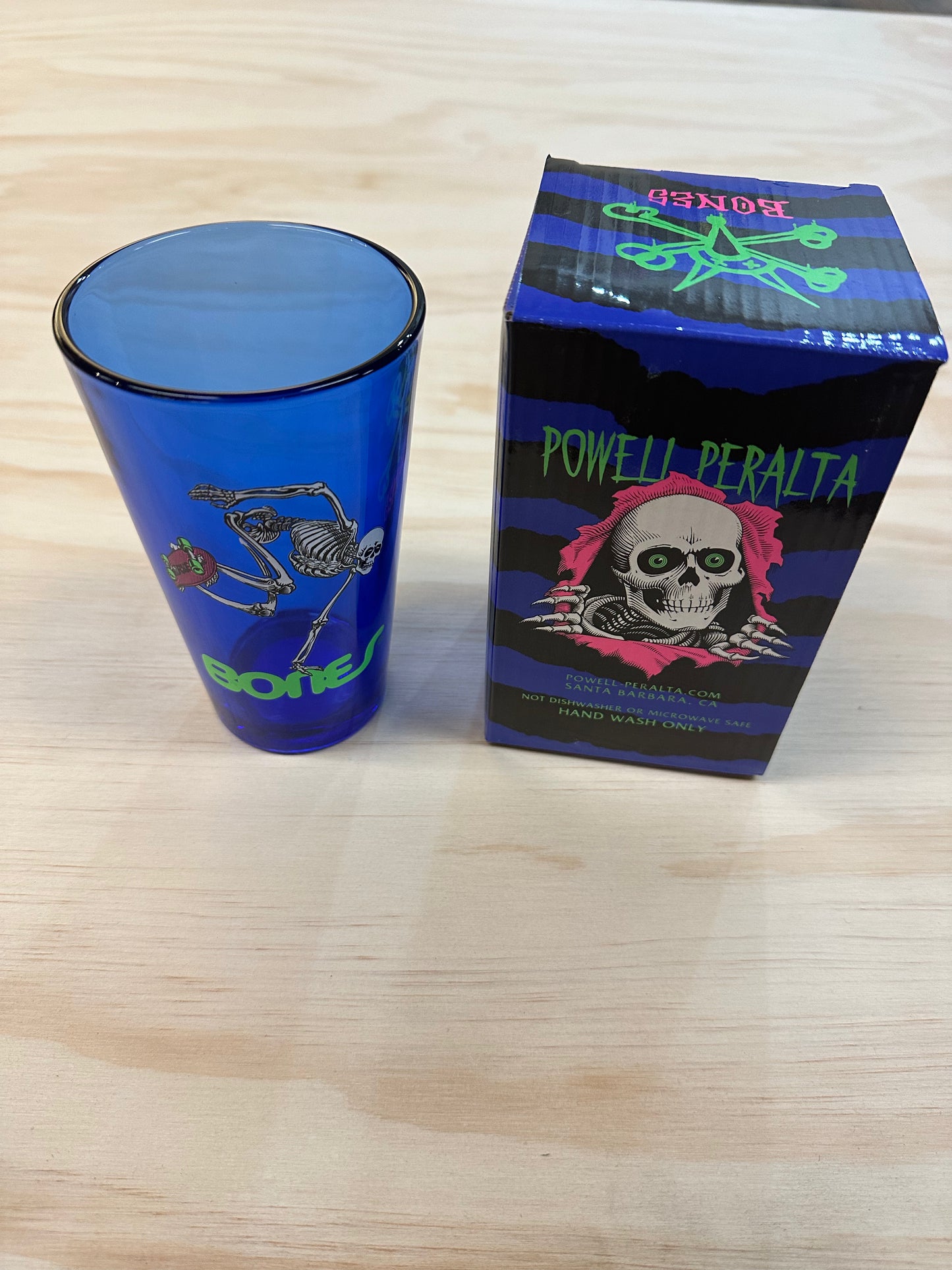 Powell Peralta Pint Glass Skateboard Skeleton Blacklight