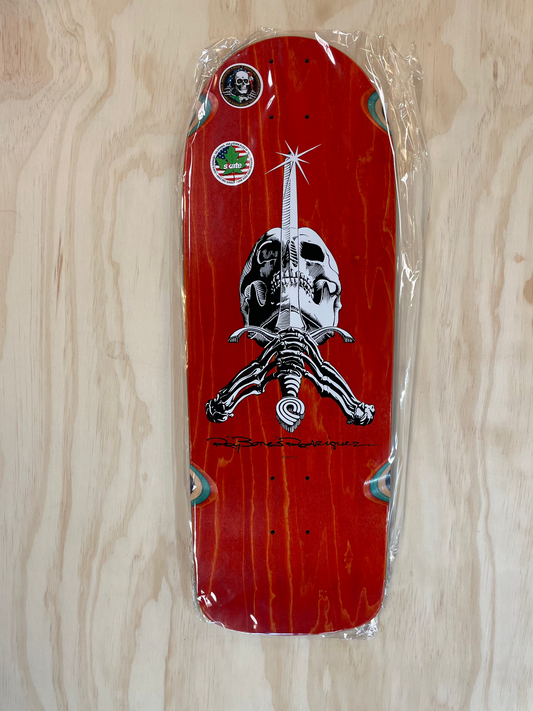 OG Ray Rodriguez Skull & Sword Reissue Skateboard Deck Red Stain - 10 x 30