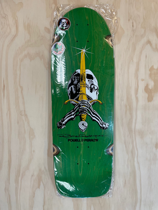 OG Ray Rodriguez Skull & Sword Reissue Skateboard Deck Green Stain - 10 x 30